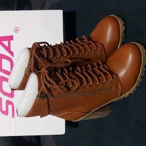 SODA Malia Tan Womens Heeled Combat Boots